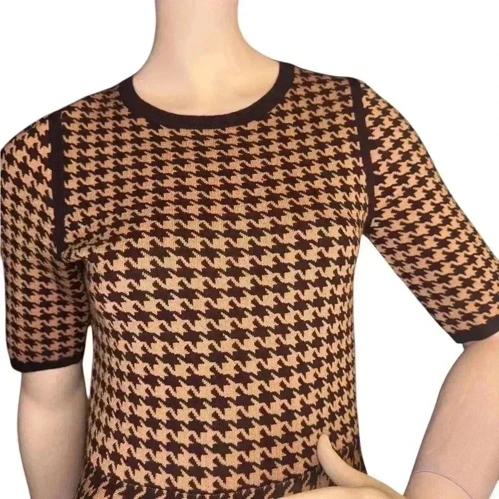 Ann Taylor Houndstooth Flare Dress Stretch Holiday Shimmer Size XS.  #311 - Picture 2 of 13